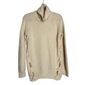 Tobi‎ Cream Lace Side Cable-knit Long Sleeve Cowl Neck Sweater Size Small